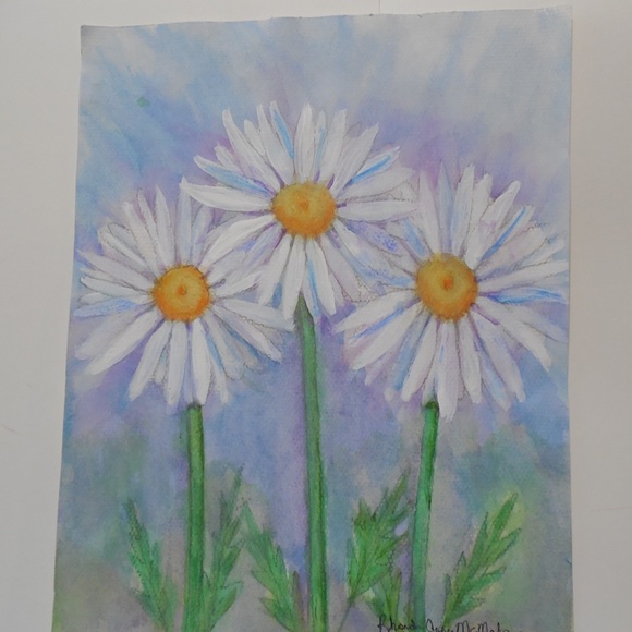 White Daisy Original Watercolor Painting - Picture 5 of 5